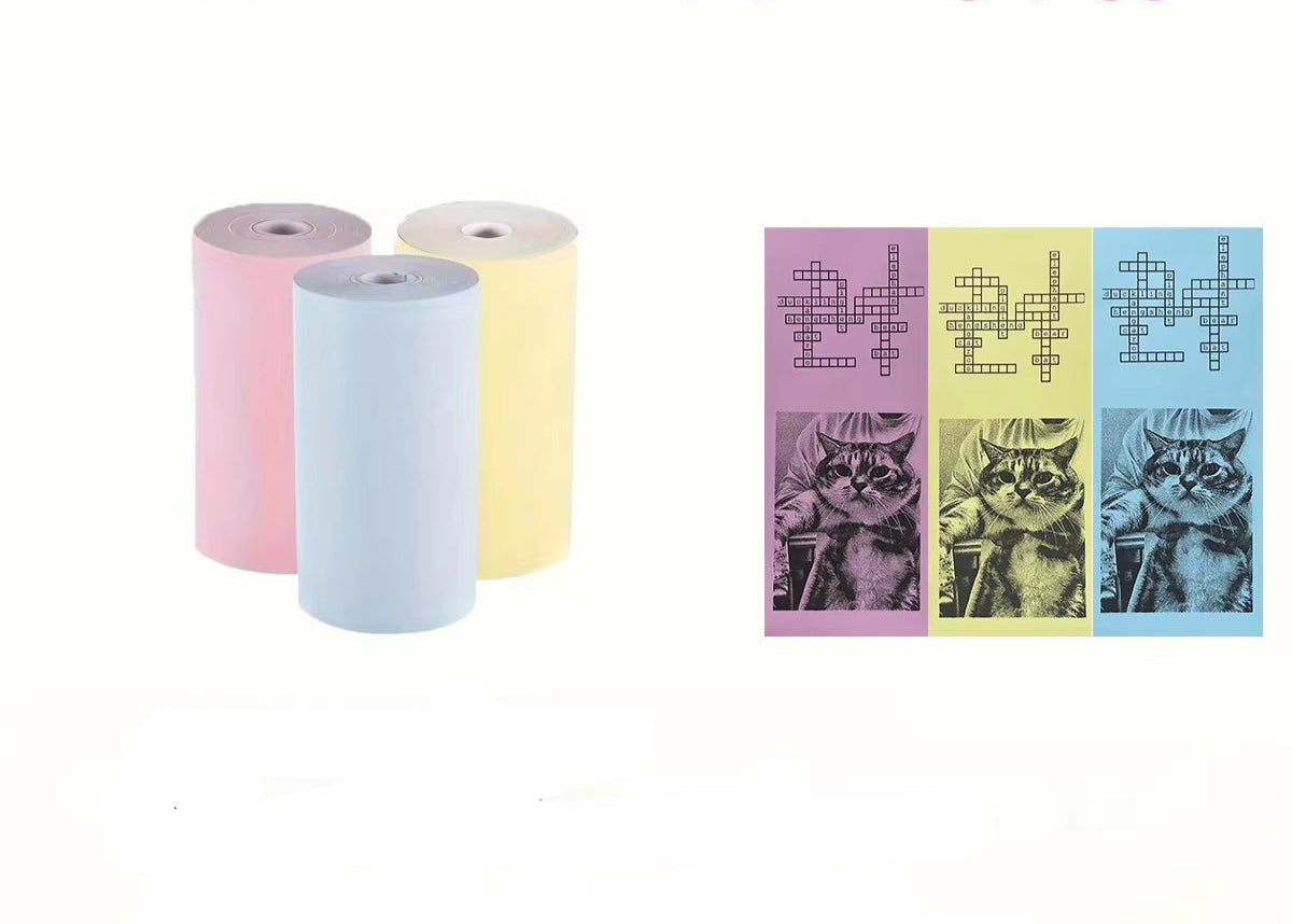 Mini Pocket Printer 5 Rolls of Self-Adhesive Paper Portable Thermal Printer for Printer Suitable for Home Office Study and Work